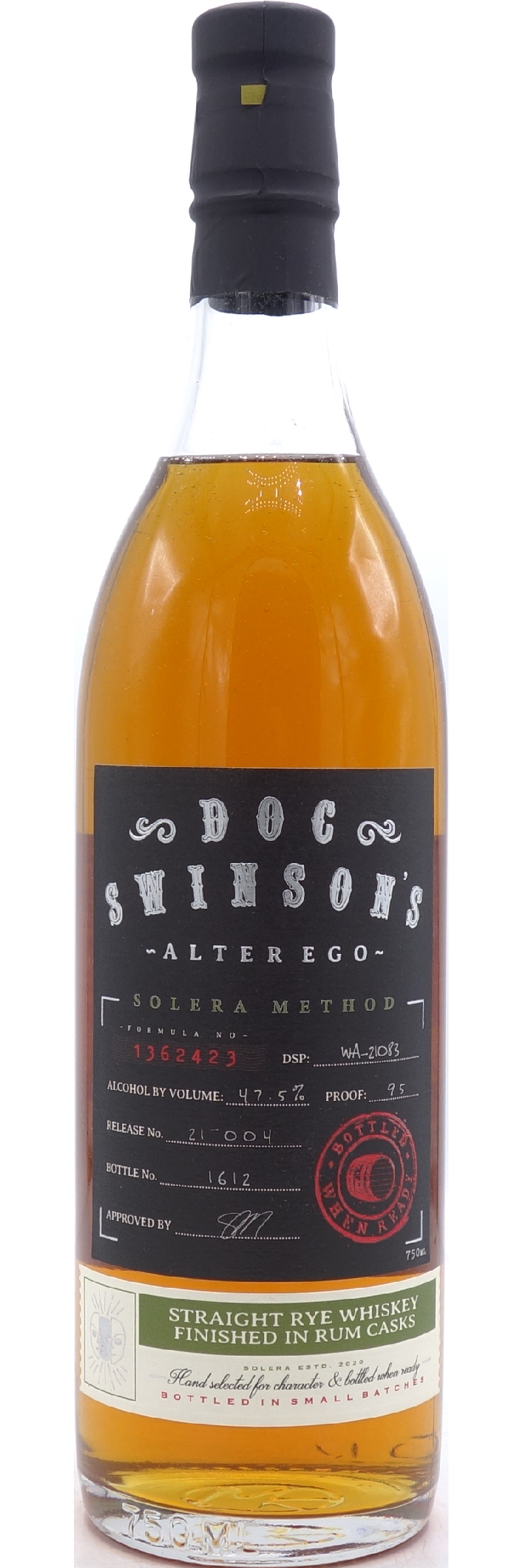 Doc Swinson’s Rye Whiskey Alter Ego 750ml